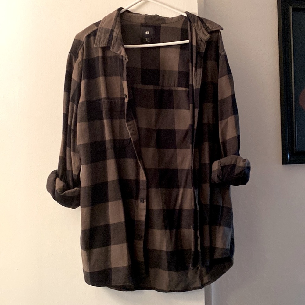 Olive and black Buffalo plaid button down flannel, Men’s XL
